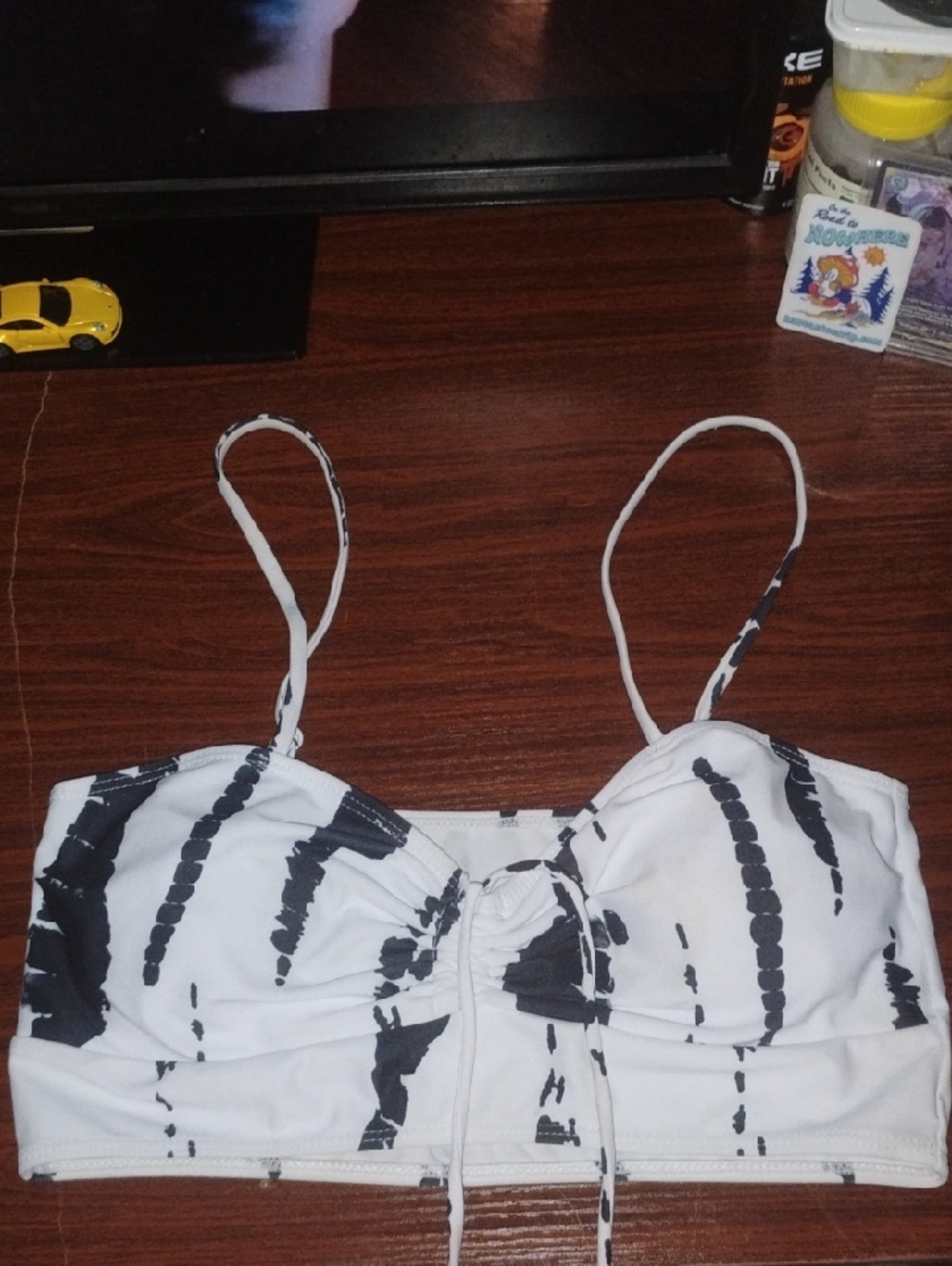 Girls' White & Black Tie-Front One-Piece Top